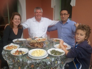 Another wonderful dinner with Noureddine, his wife Farah, son Aymen, and daughter Yasmine (who took the picture). My favorite dish was Seffa - chicken covered with angel hair pasta on which you sprinkle chopped almonds, powered sugar and cinnamon