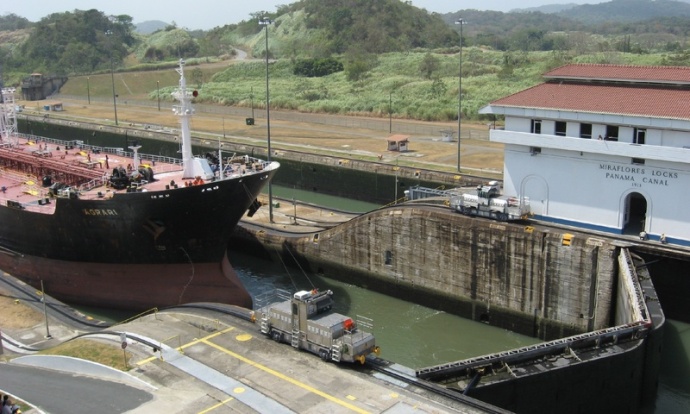 Boat passing thru the Panama Canal
