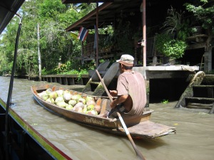 Going to market with his coconuts.