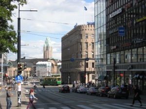 Downtown Helsinki, looking towards the train station