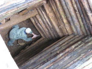 Nicolay climbed down into this mine using the logs since someone had stolen his ladder. Very cold down there.