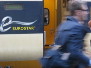 Eurostar train travels under the English Channel