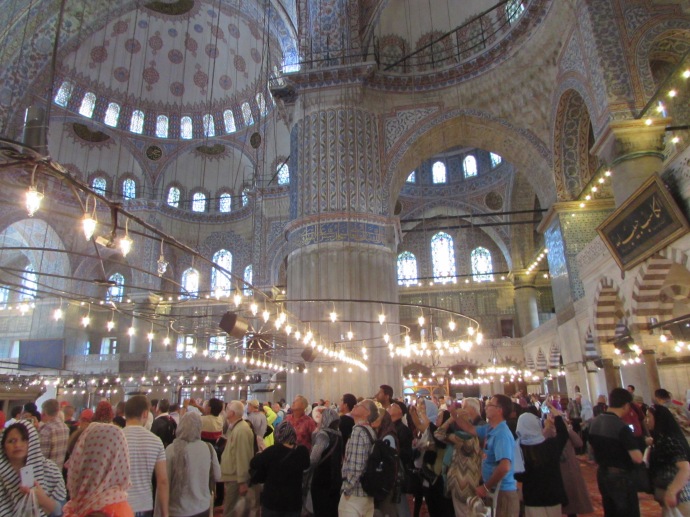 Blue Mosque interior - note low hanging lights