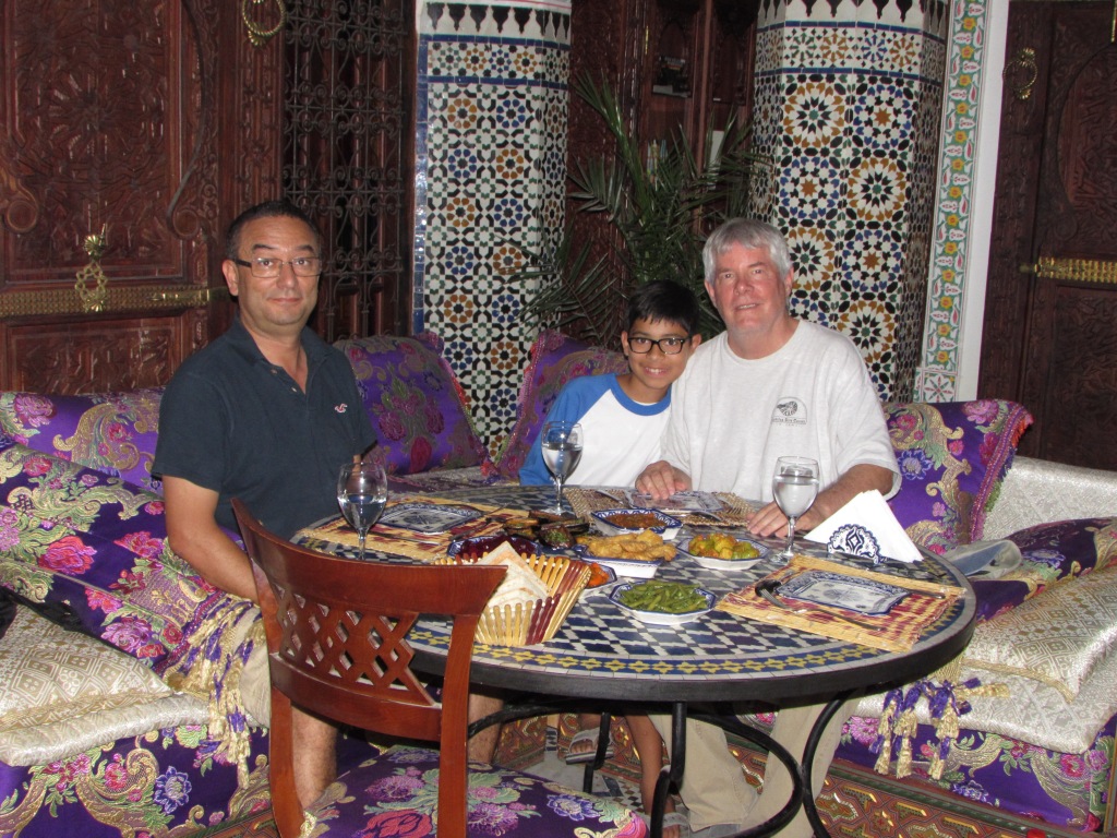 Noureddine, Andrew and me eating at a riad.