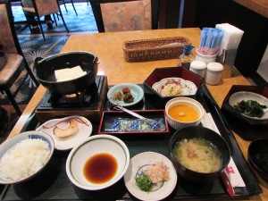 Had Japanese breakfast of fish and rice and great miso soup and bland tofu (as usual)
