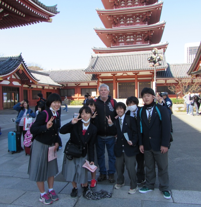 Here I am, first day in Tokyo, visiting a temple only to be interviewed by school kids practicing their English. 